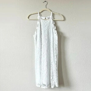 White Dress Scalloped detail Lace Bridal Wedding A-line Knee-length WOMENS S